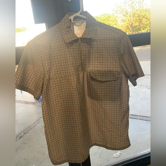 🟤⚪⚫ZARA TEXTURED CHECK SHIRT WITH POLO COLLAR🟤⚪⚫ - Picture 3 of 4